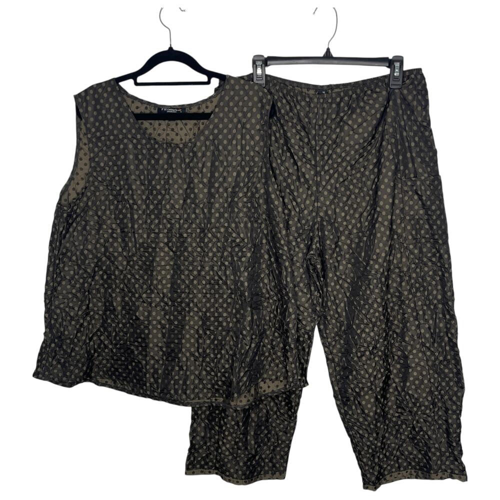 FH Clothing Women's Tank Top Set XL Olive Crinkle 2pc Cropped Pants Sleeveless